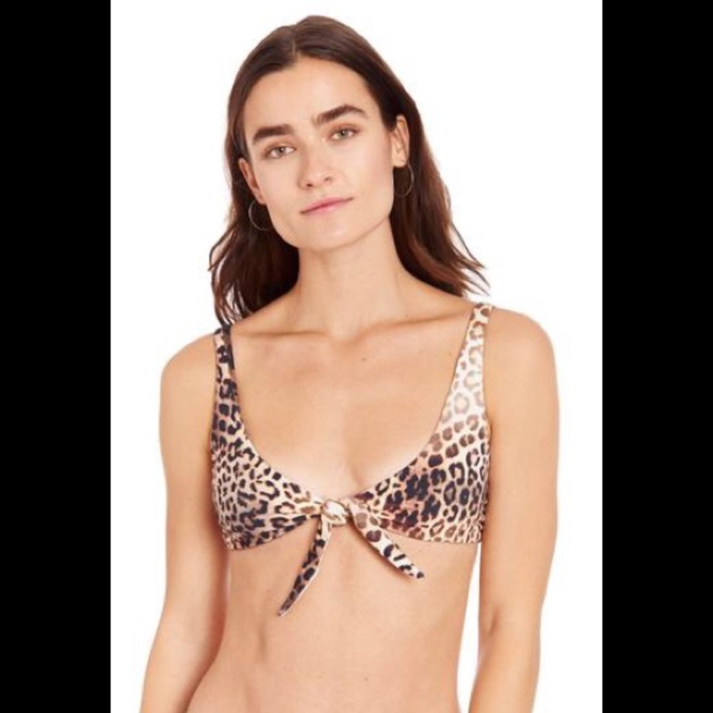 Luxury boutique brand tie front leopard bikini top